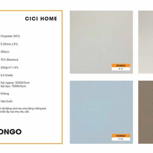 Thông Số Kỹ Thuật Hình Ảnh Rèm Cuốn Cici Home Kongo