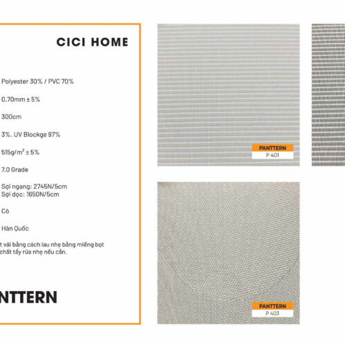 Thông Số Kỹ Thuật Hình Ảnh Rèm Cuốn Cici Home Panttern P